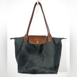 Gun Metal Longchamp Le Pliage Small - Long Handles